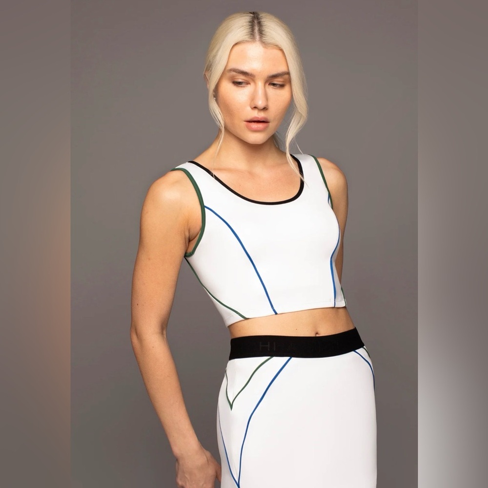 Michi Flash White Cropped Tank with Black Trim